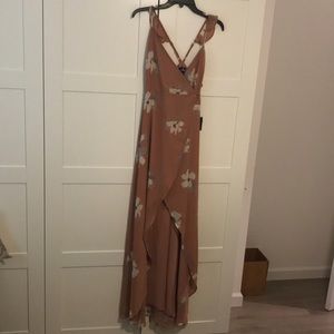 Rose Floral Print High-Low Wrap Dress